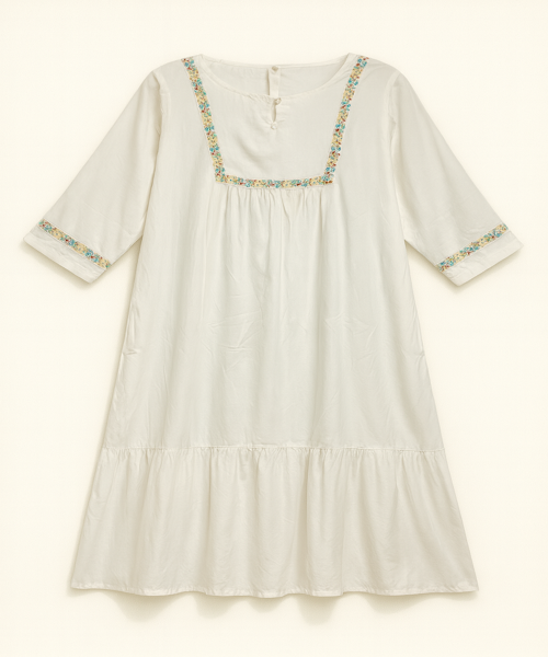 White Emb Dress L1447